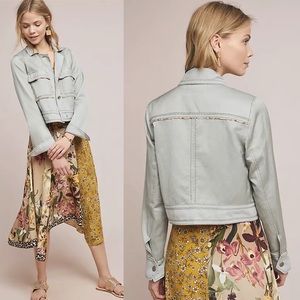 NWT Anthropologie Piped Trucker Jacket in mint, XS